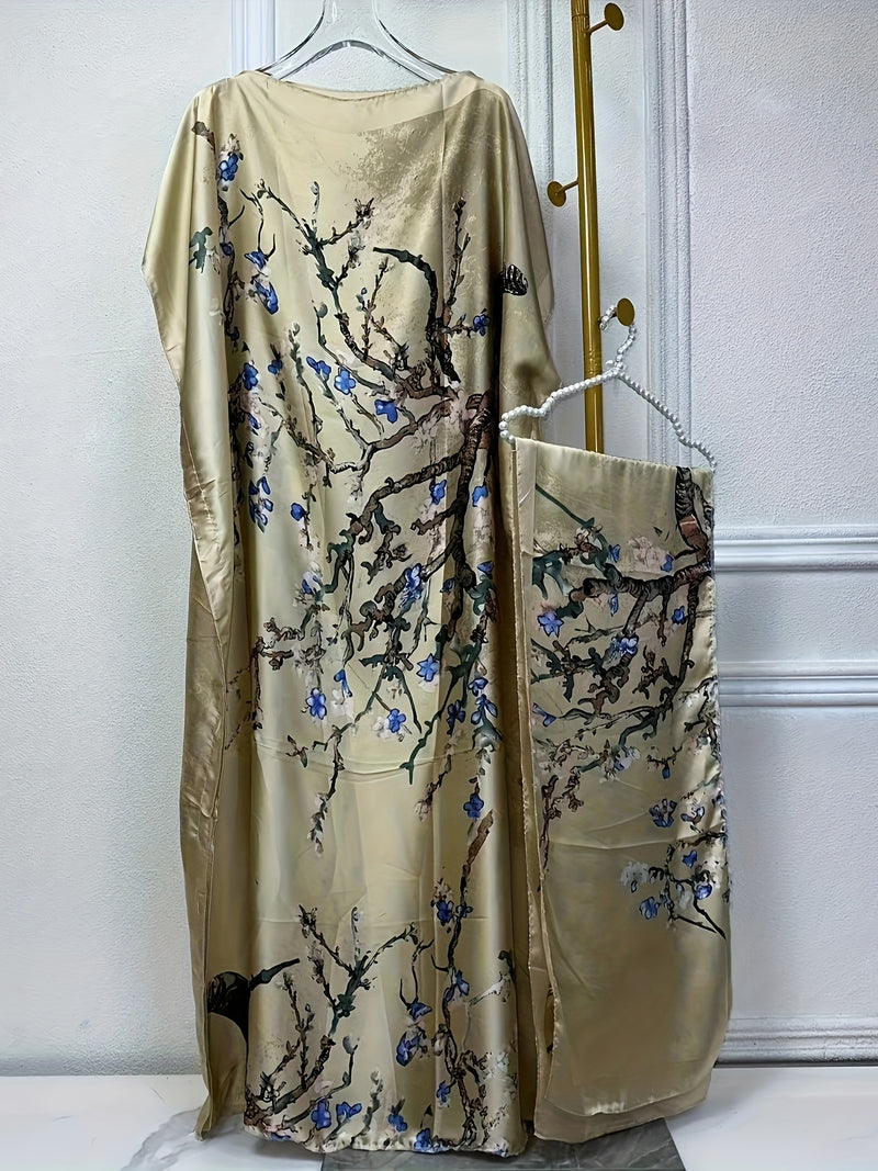 Women’s Tree Print Crew Neck Kaftan Dress.