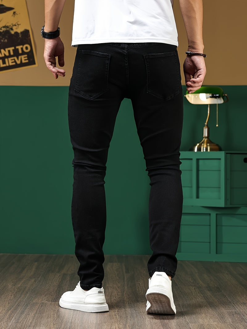 Men's Skinny Faux Denim - Stretch Slim Fit Black Pants.