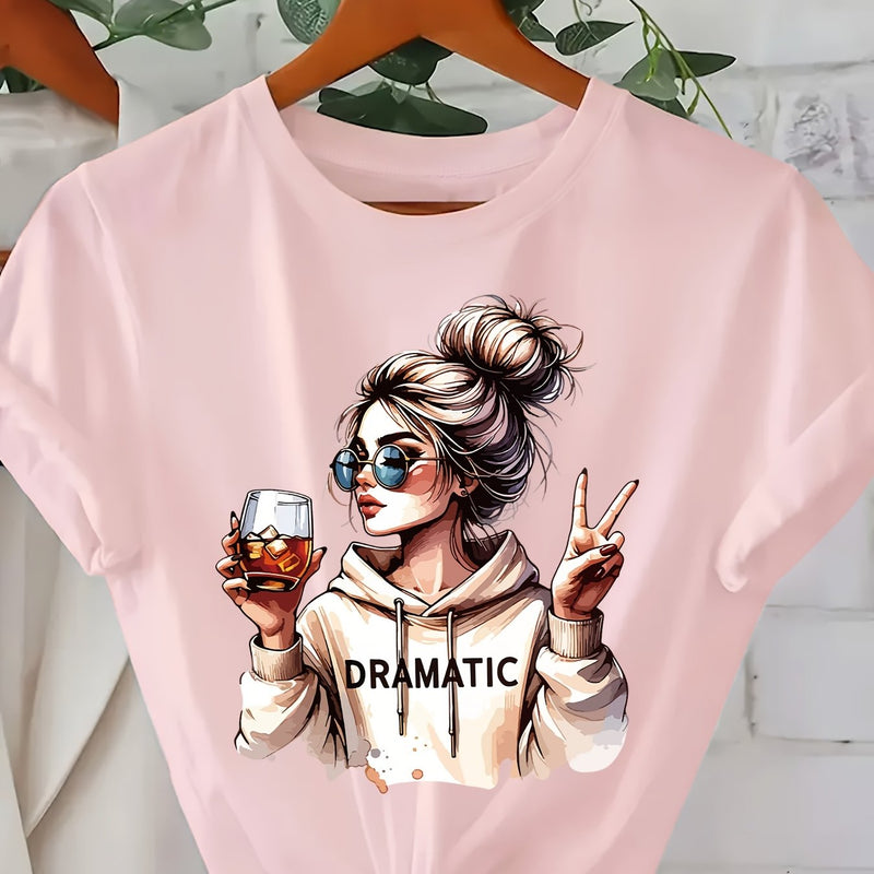 Women's Fashion Print Round-Neck Short-Sleeve T-Shirt.
