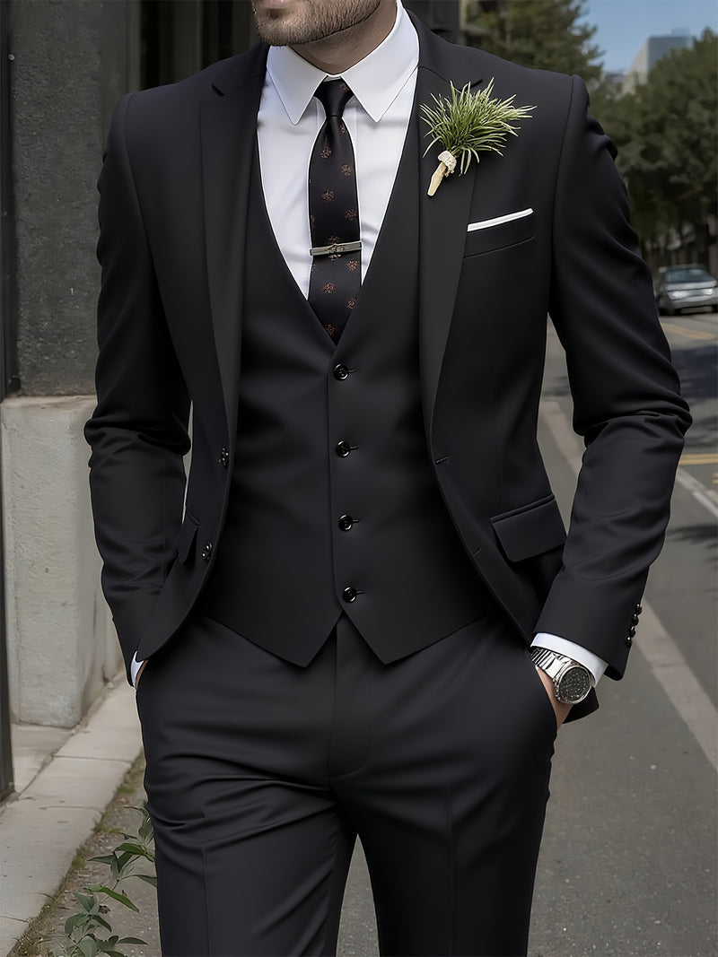 Men's High-End 3pcs Suit Set, Plus Size Men's Suit Set with Pants and Vest.