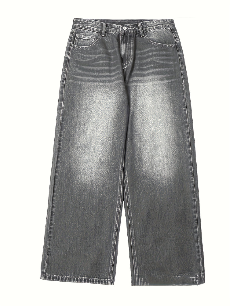 Men's Black Wide-Leg Loose-Fitting Jeans That Drag on The Ground.