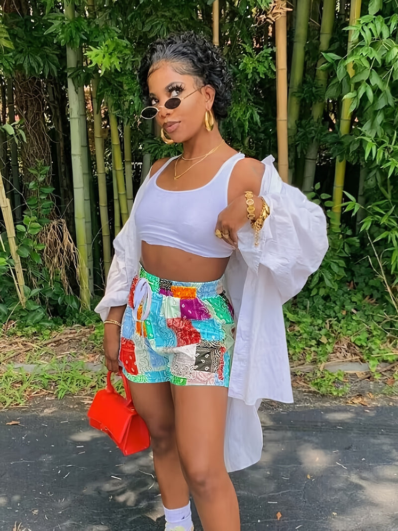 Boho Paisley Print Drawstring Shorts, Casual Shorts For Spring & Summer.