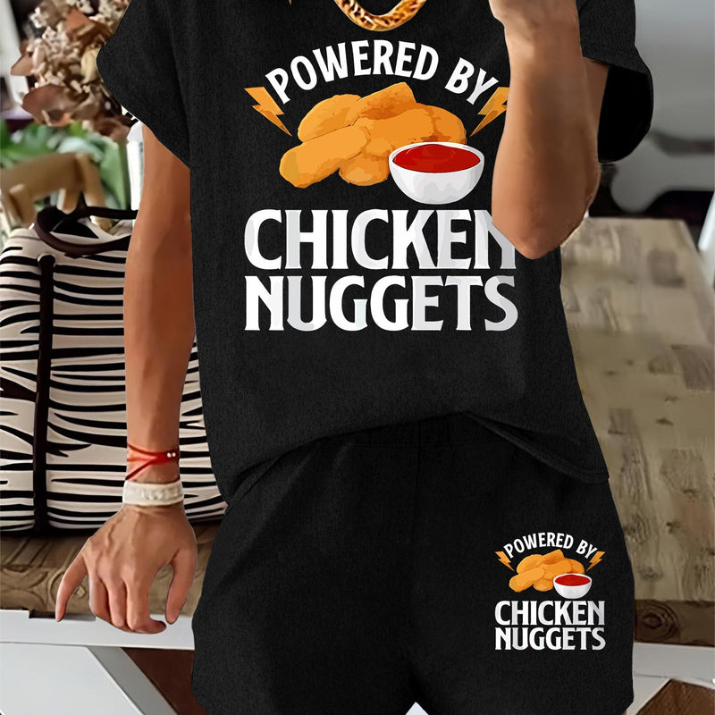 Women’s Graphic Print Two Piece Set, Short Sleeve T-shirt & Shorts.