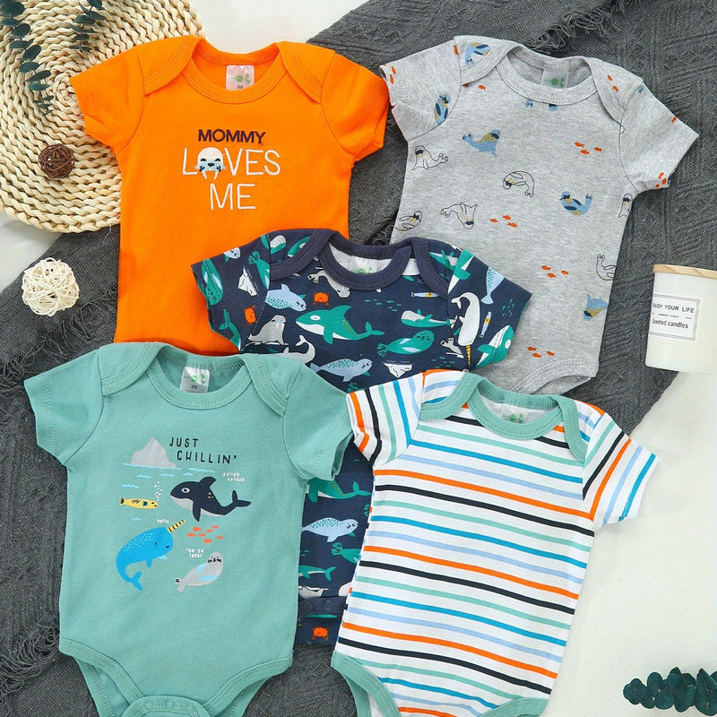 5pcs Set Newborn Marine Life Romper Cute Shark Toddler Triangle Onesie.