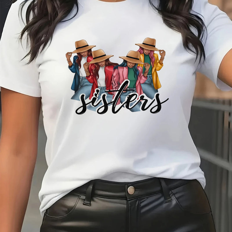Ladies Sister Printed Short-Sleeve Round-Neck T-Shirt.