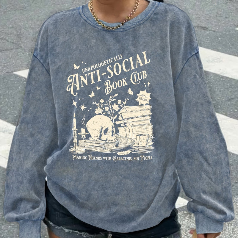 Women's Casual Retro Washed Round Neck Hoodie.