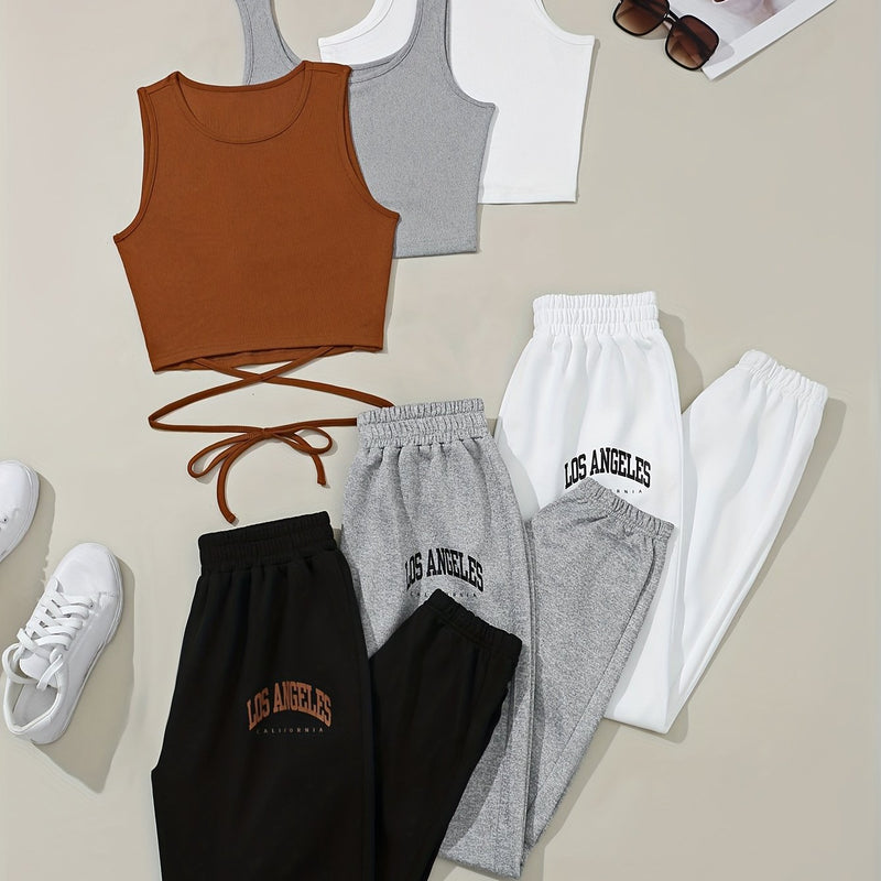 A Set of 3 Different Styles of Tank Tops and Pants for Women.