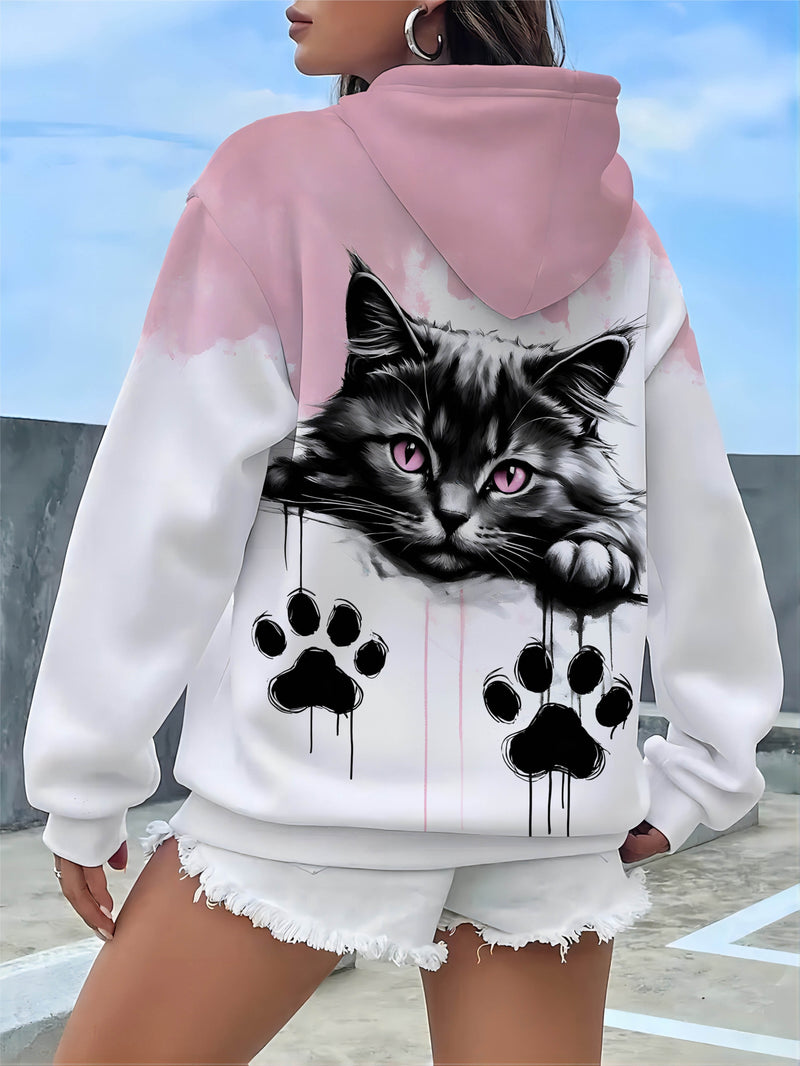 Wemen’s Sweet and style cat paw print hooded sweatshirt.
