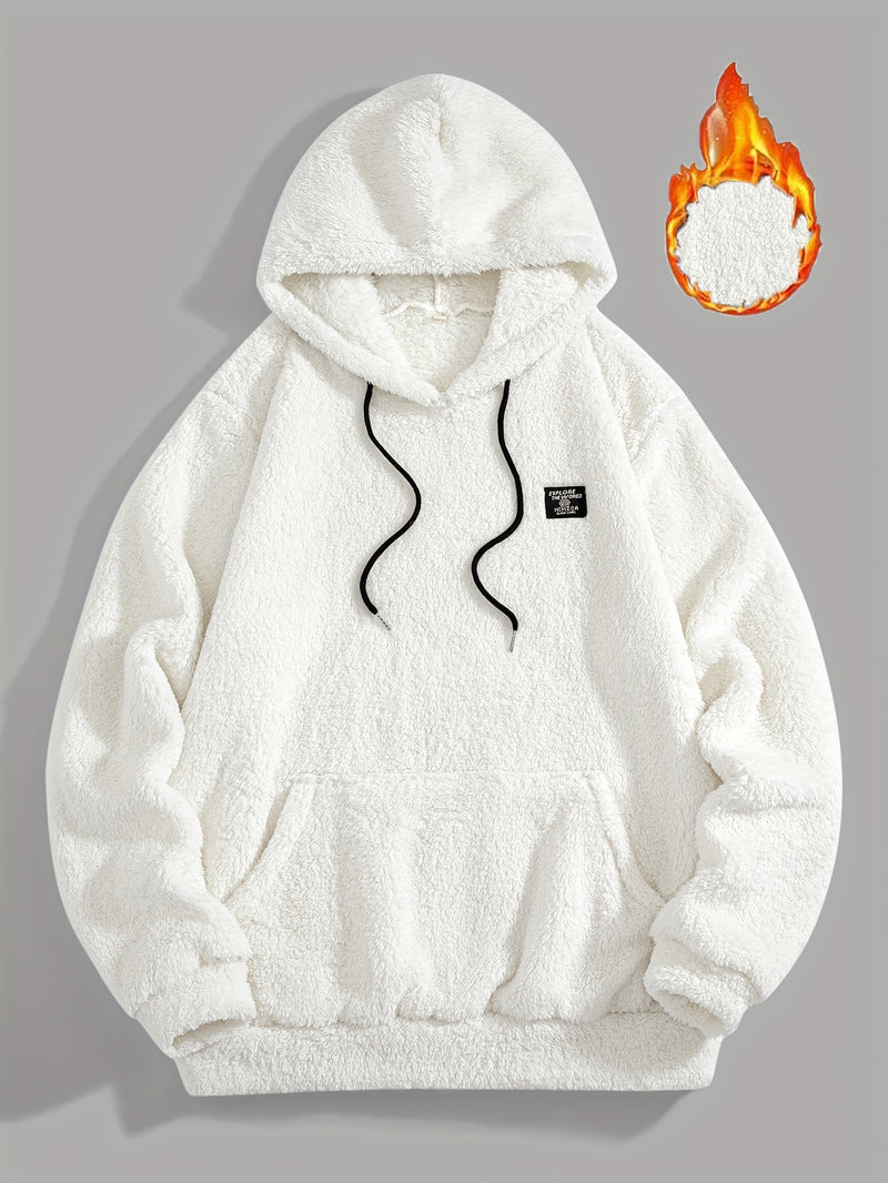 Men’s Solid Color Plush Hooded Sweatshirt.