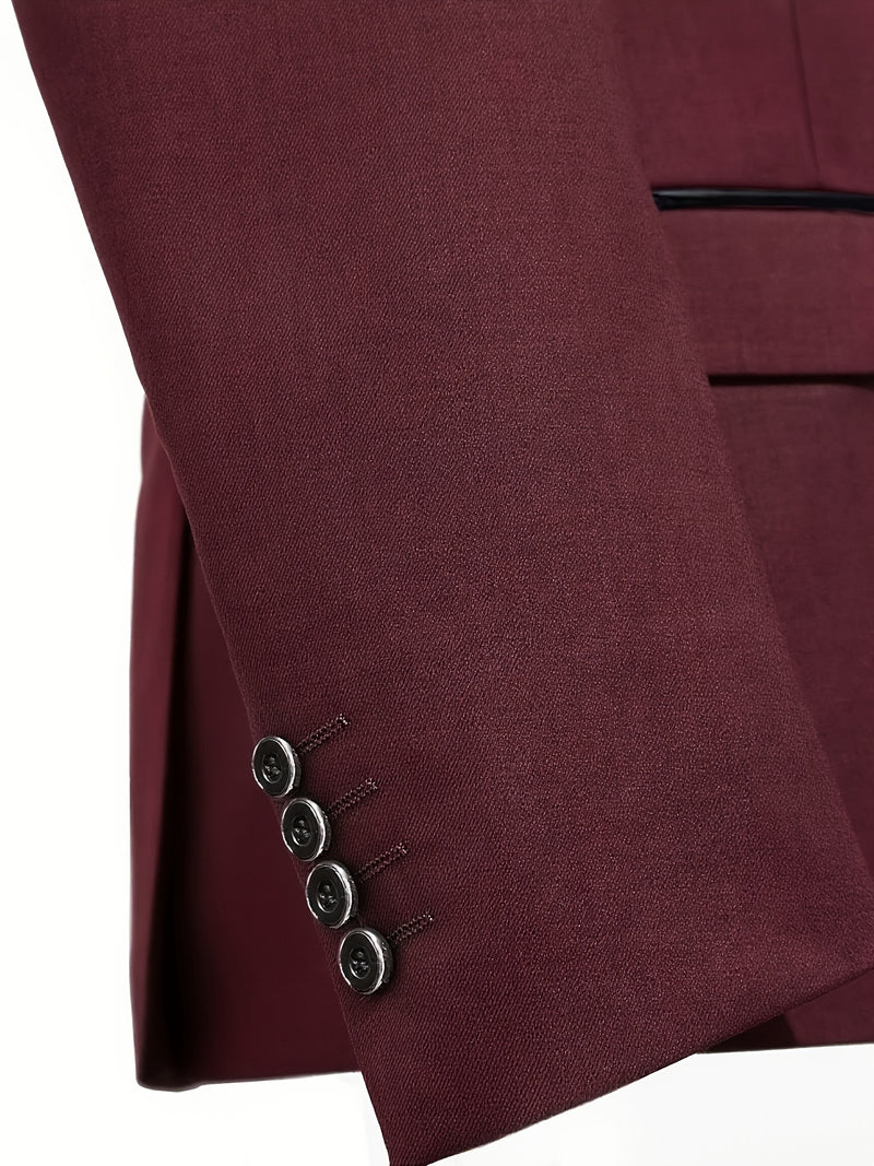 Men's 3pcs Suit with Notch Lapel, Business Formal Set, Includes Jacket.