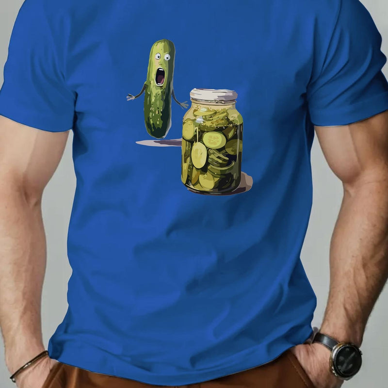 Men's Playful Pickle & Cucumber Jar Graphic T-Shirt.