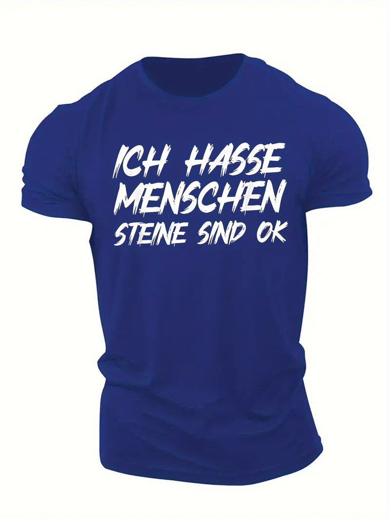 Men's Black "Ich Hasse Menschen Steine Sind Ok" Graphic T-Shirt.