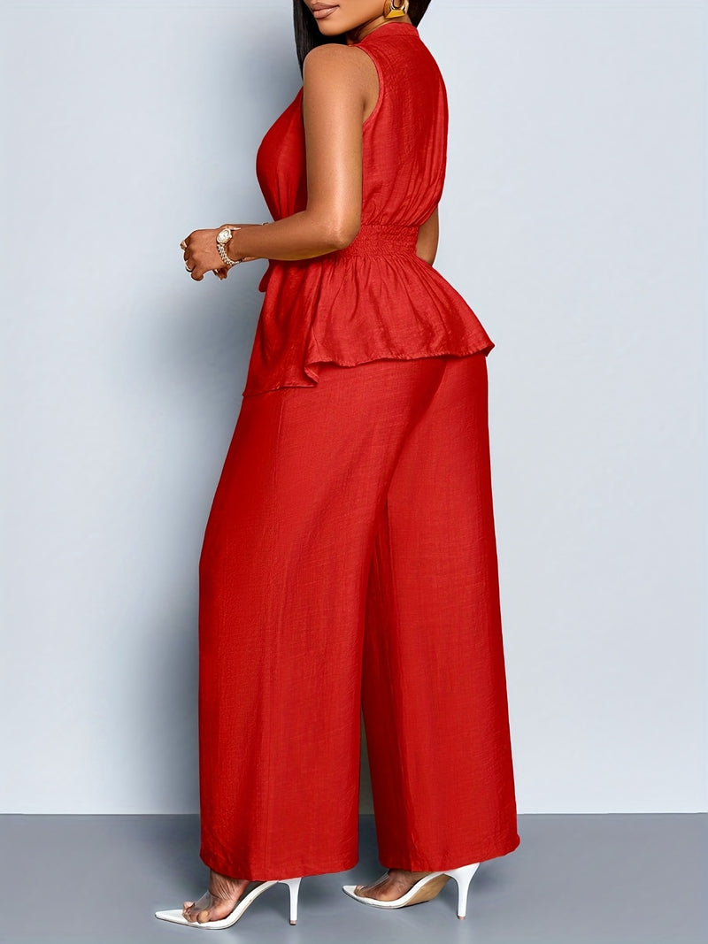 Women's Elegant Sleeveless Top + Wide-leg Pants Two-piece Set.