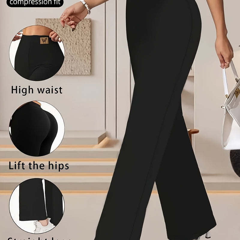 Women's Plus-Size Solid Color Fitted Straight-Leg Stretchy Pants.