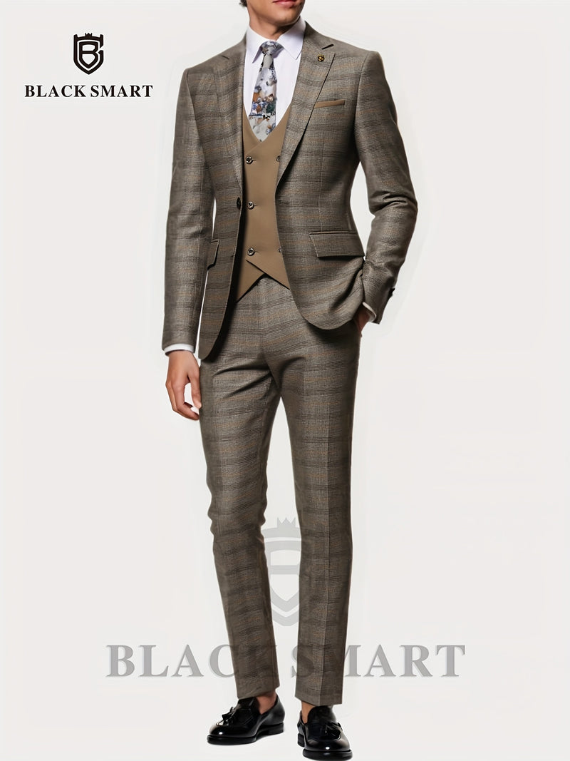 3pcs Men's Suit Set Includes Only Blazer + Vest + Trousers.