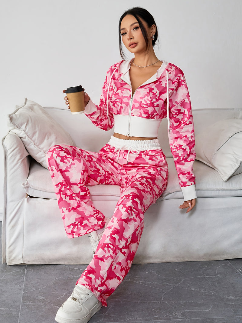 Women's Two-Piece Set, Spring/Autumn Long Sleeve Hooded.