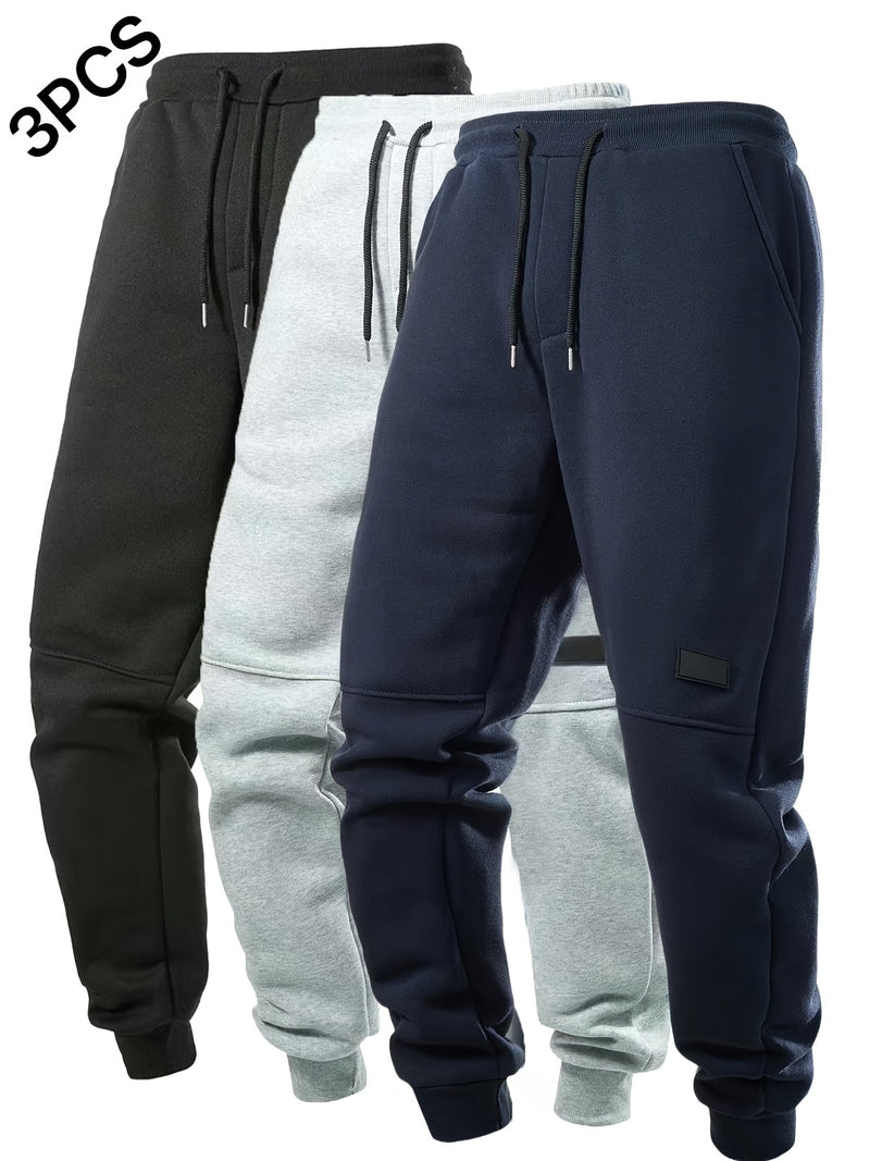 3pcs Men's Joggers with Elastic Waistband & Drawstring.