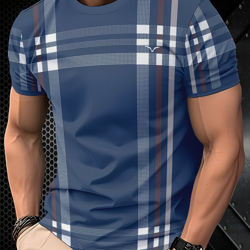 Men’s Navy Blue Plaid Fashion T-shirt.
