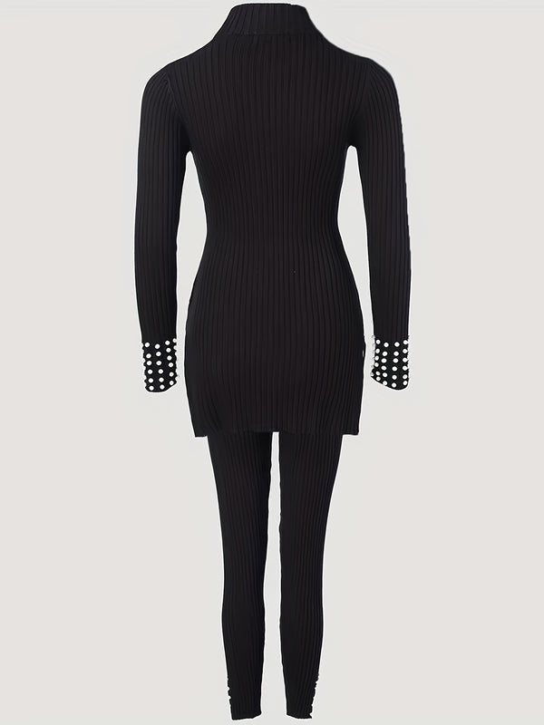 Elegant Women's Split-Top And Long Pants Outfit.