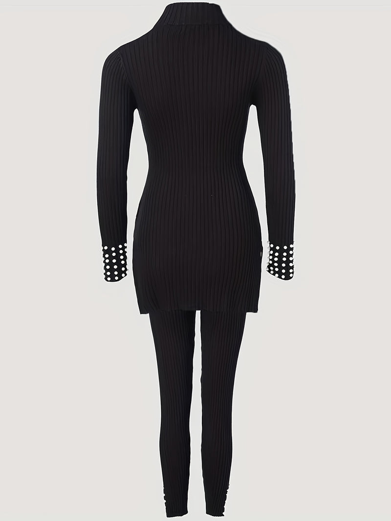 Elegant Women's Split-Top And Long Pants Outfit.