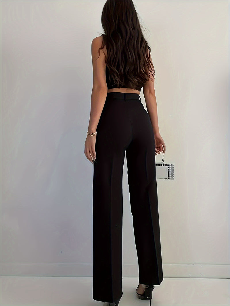Women's Elegant Black Straight-Leg Trousers.