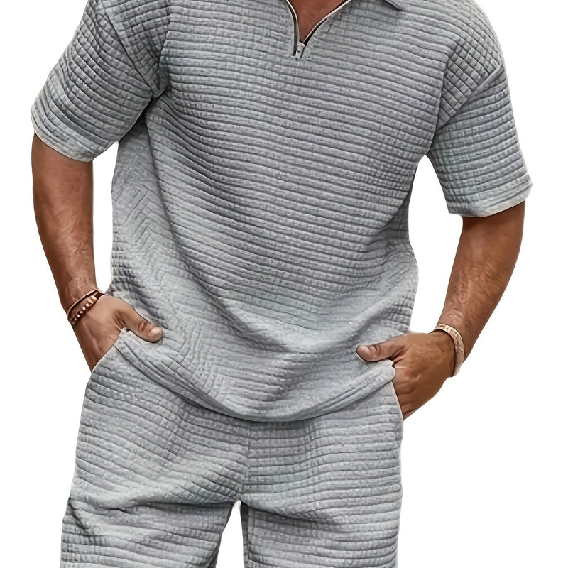 2pcs Men's summer sports set - Waffle Fitness T-shirt and shorts.