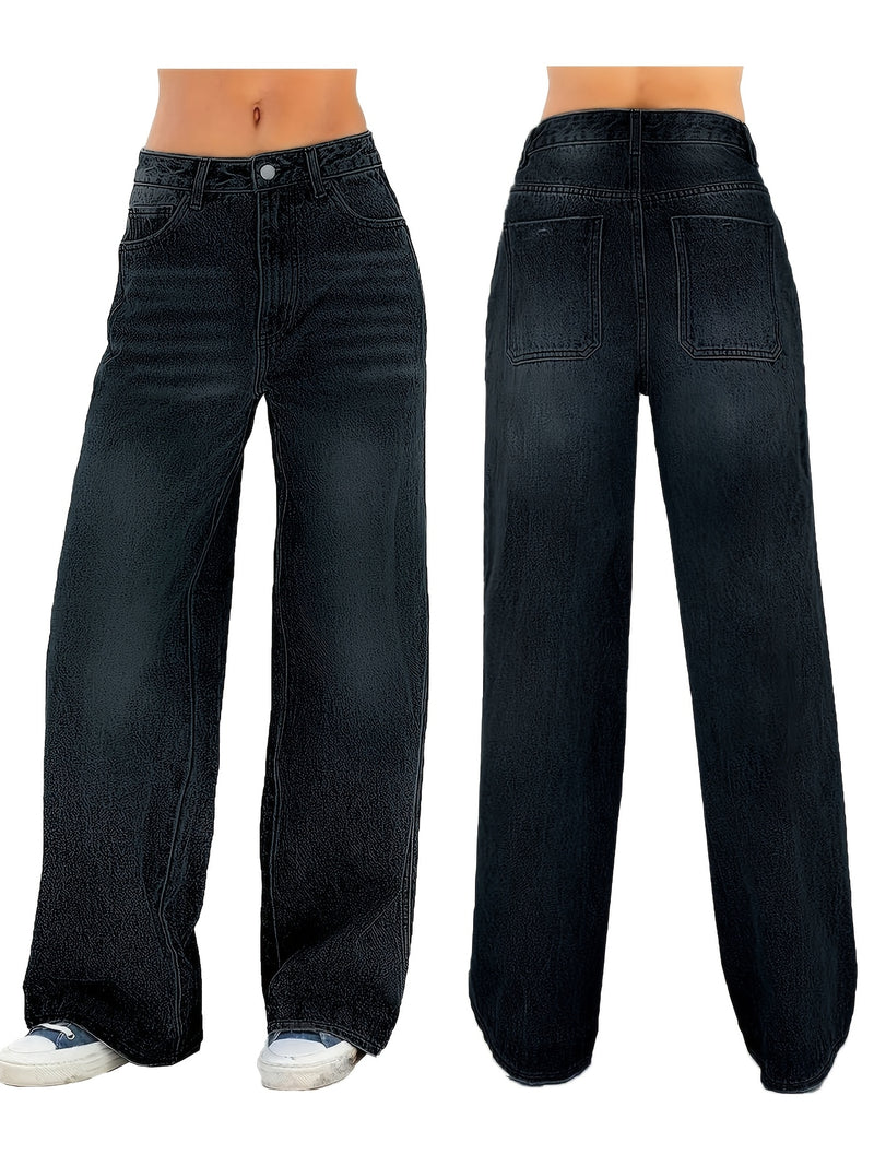 Women's Stretchy Mid-Rise Straight-Leg Jeans.