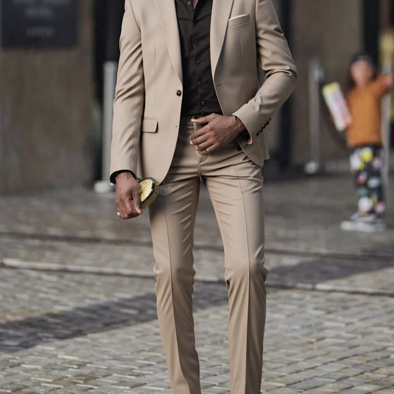 2pcs Men's Slim-Fit Burgundy Wedding & Business Suit Set.