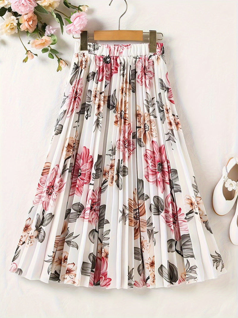 Women'S Pleated Midi Skirt with Peony Print.