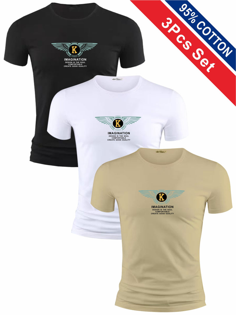 3pcs Men's Casual Short-sleeve Cotton Crew Neck T-shirt Set.