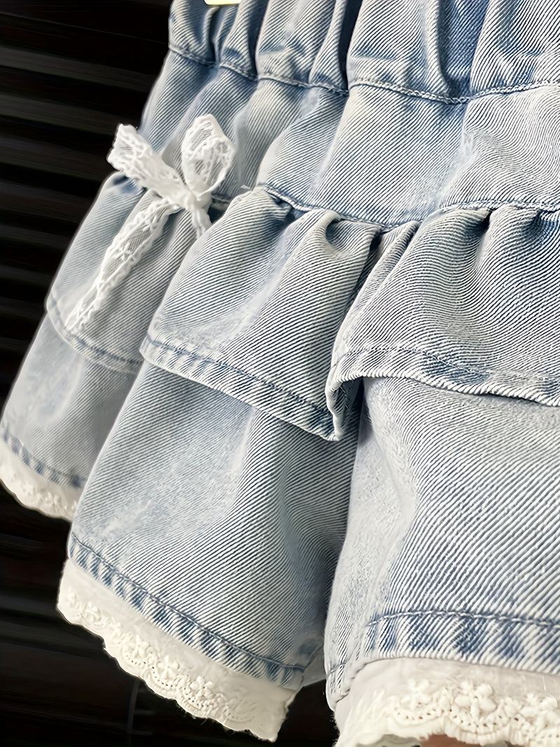 Girls' Cake Denim Shorts - Summer Lightweight Korean Style.