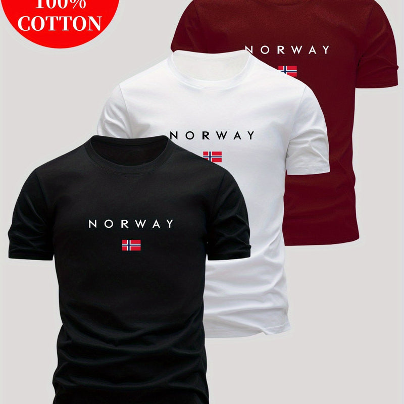Set of 3 T-Shirts, Casual Summer Tops, Round Neck, Fitted for Men.