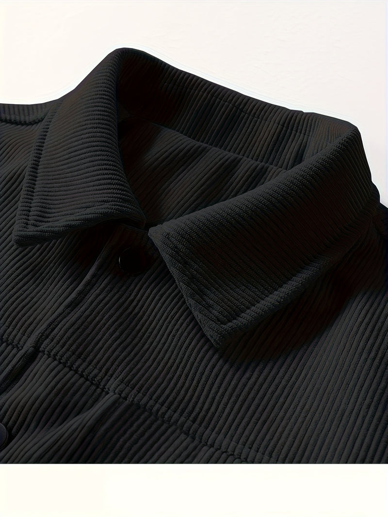 Men's Corduroy Cargo Jacket with Multiple Pockets - Polyester Casual Workwear.