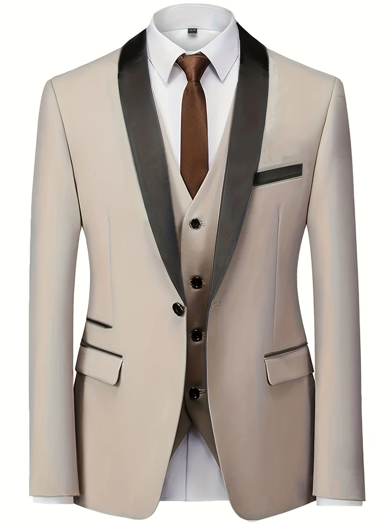 Men's 3pcs Suit with Notch Lapel, Business Formal Set, Includes Jacket.