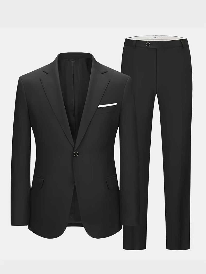 Men's 2pcs Suit Set, Blazer + Trousers, Business Casual.
