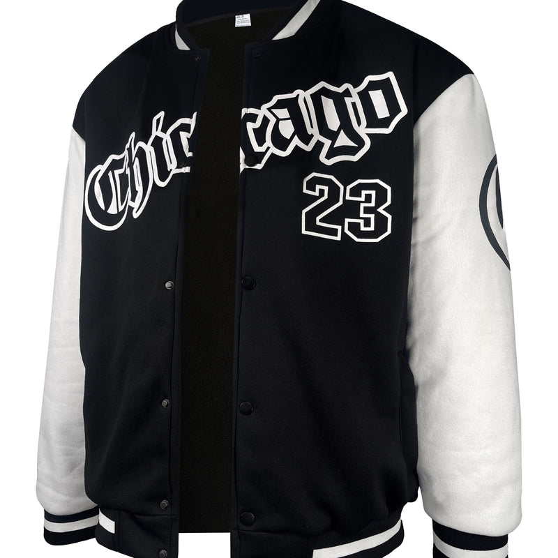 Men's Casual Letter Print Color Block Varsity Jacket, Baseball Jacket.