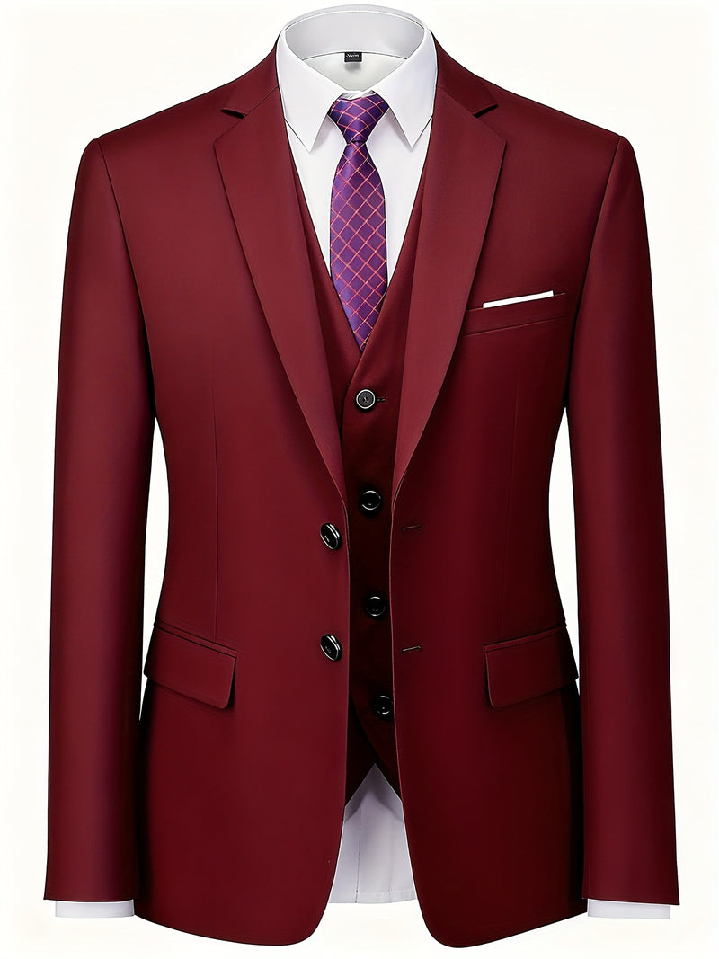 Men's High-End 3pcs Suit Set, Plus Size Men's Suit Set with Pants and Vest.