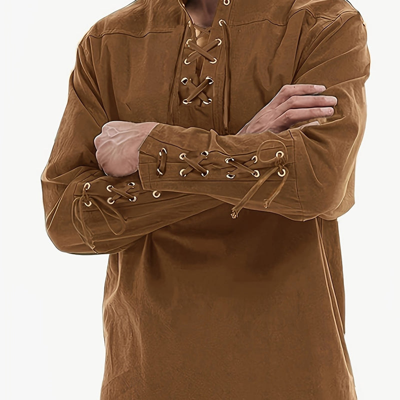 Men's Stand Collar Shirt with Drawstring Arm Bands.