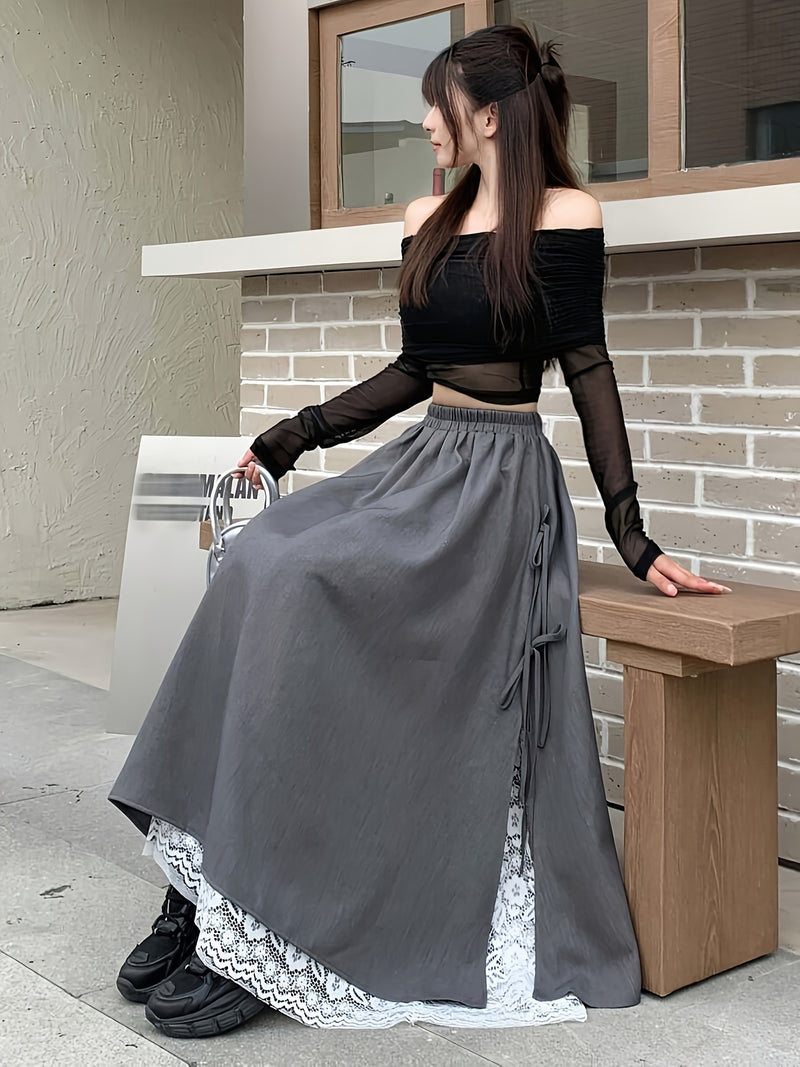 Women's Elegant High-Waisted Long Flared Skirt.