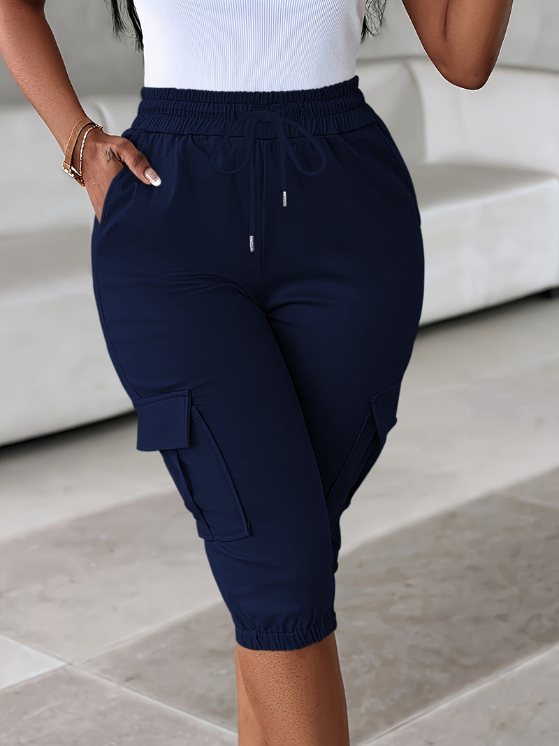 2pcs Women's Cargo Shorts Set Elastic Waist Fashionable Style.