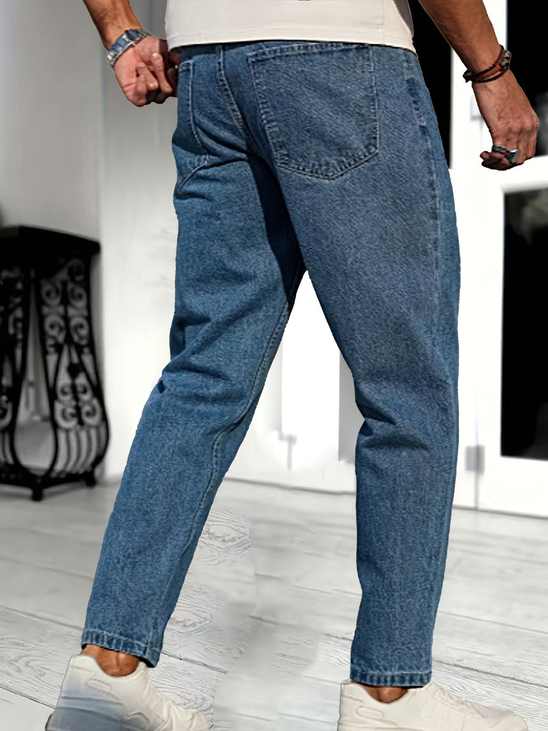 Men's Casual Stretchy Cropped Salt-Washed Denim Pants.
