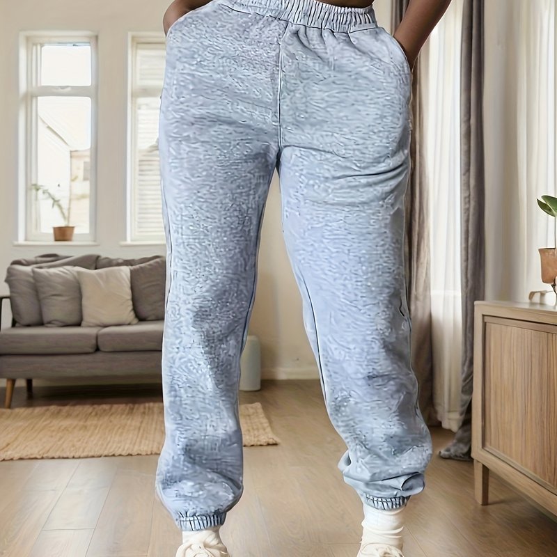 High-Waisted Elastic Jogger Pants for Women - 100% Polyester Casual Style.