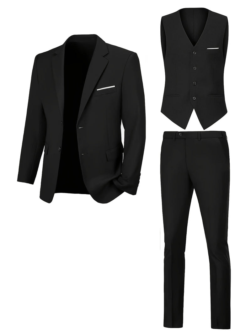 Men's Three-Piece Suit with a Sophisticated Notch Lapel.