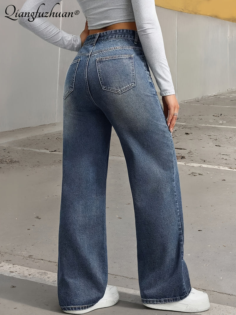 Women's Stretchy Fashionable Washed Blue Jeans.