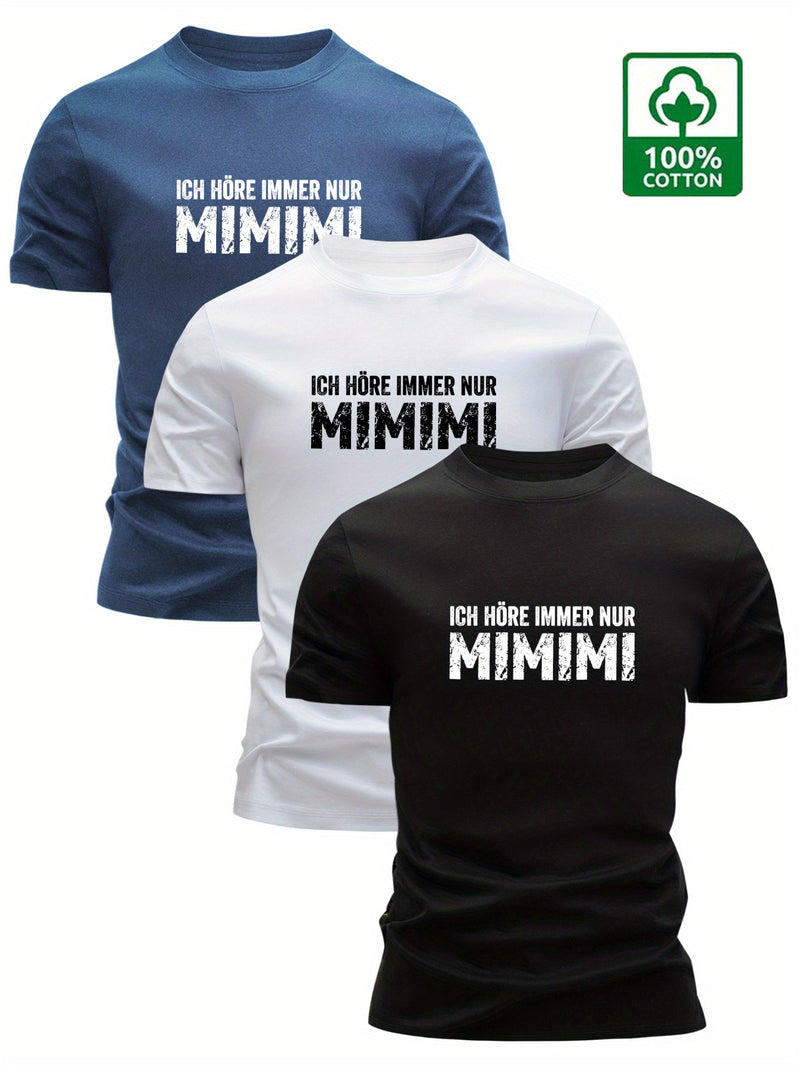 3pcs Men's Cotton T-Shirts - Black, White, Navy Blue, Casual Crew Neck.