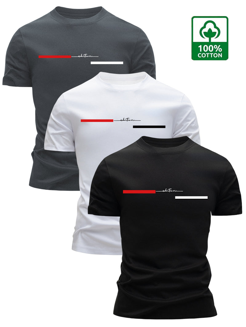 3pcs  Men’s T-Shirts Trendy Crew Neck.