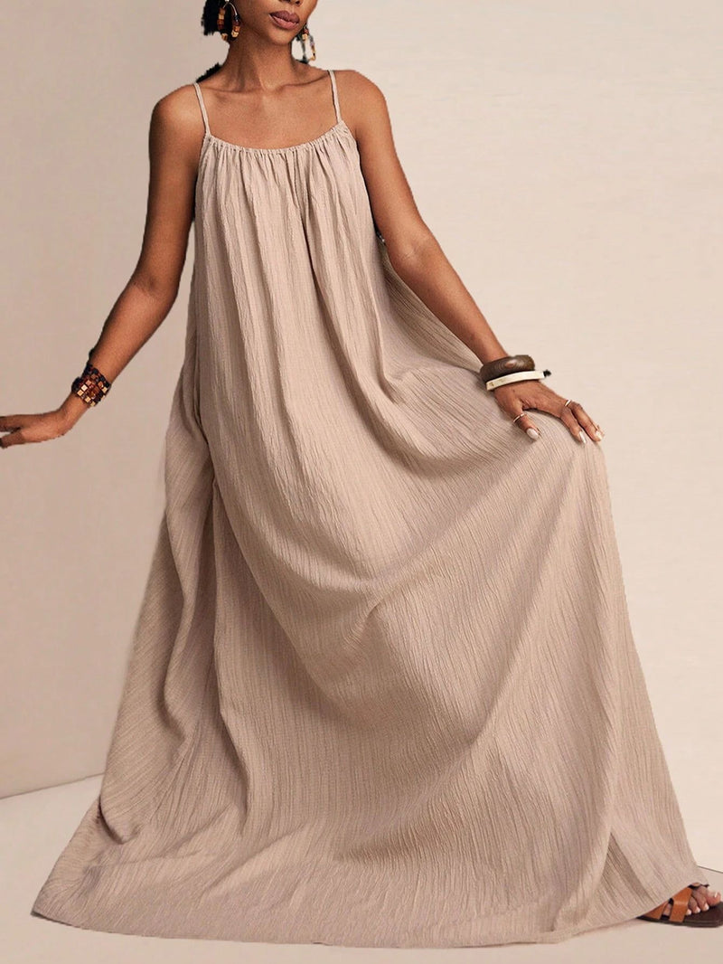 New Arrival Women's Elegant Solid Color Camisole Flared Maxi Dress.