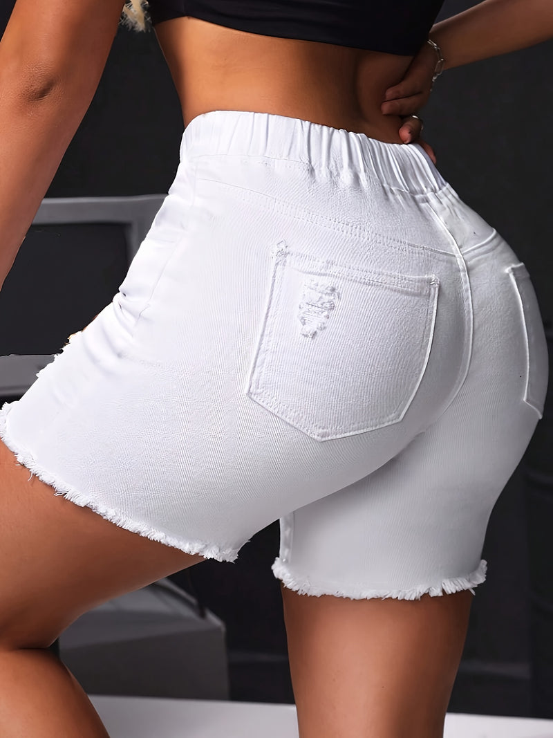 New Style Women'S Shorts with Drawstring And Distressed Design.