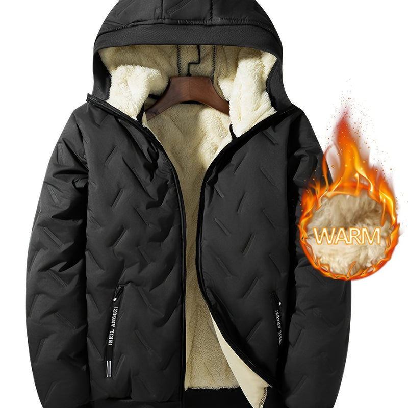 Men's Hooded Jacket, Autumn/Winter Fleece-Lined Warm Padded Coat.