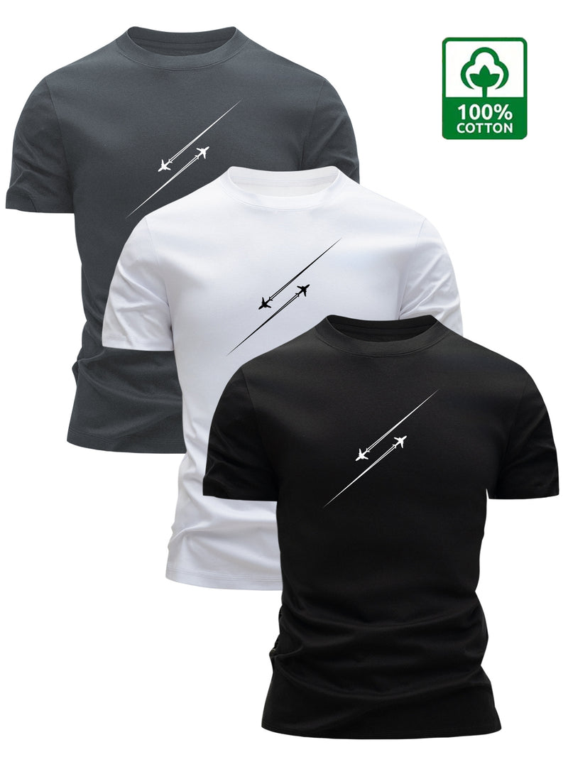 3pcs Men’s Cotton T-Shirts, Casual Fashion Top.